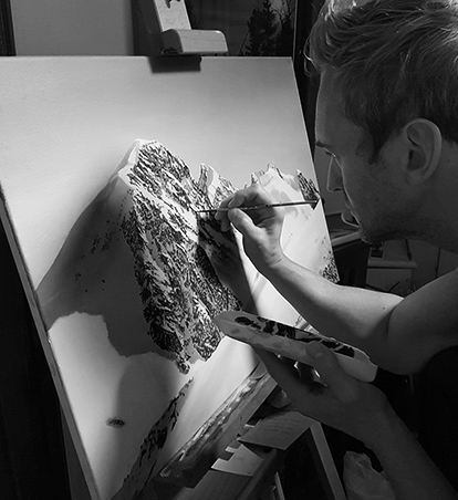 ADAM ATTEW Painting Alpine Landscape B&W Stmoritz Switzerland Attew Painting Landscape artist art ski snowboard mountain winter Snow Alpine Alps kunst berge